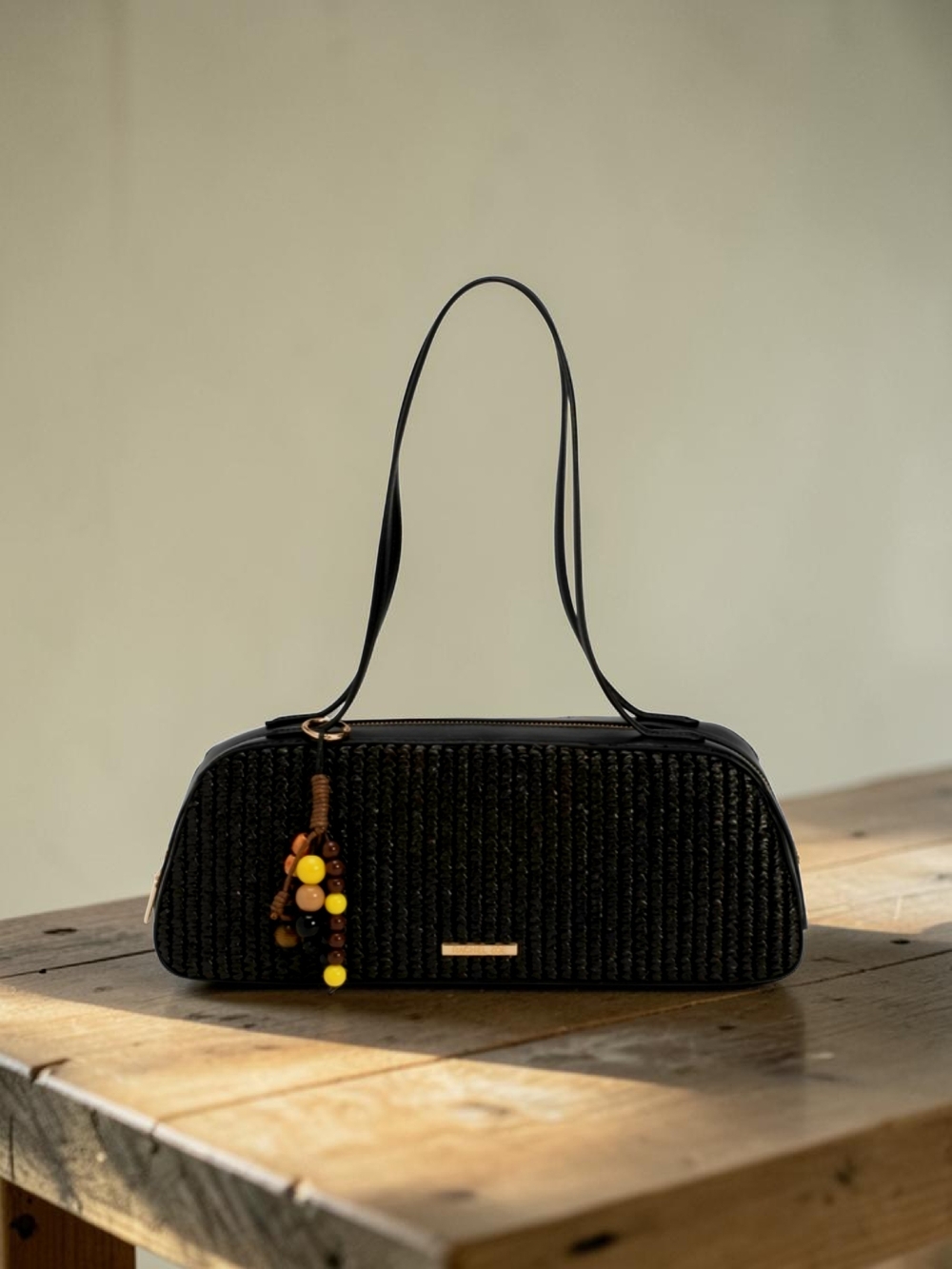 NEW Rachel Zoe Black Shoulder Handbag with Gold Hardware and Bag Charm NWT - Picture 3 of 9